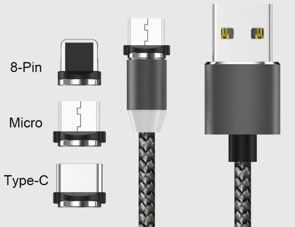 

USB-micro USB 1м магнитный кабель+магнитная головка на Iphone+Type-C