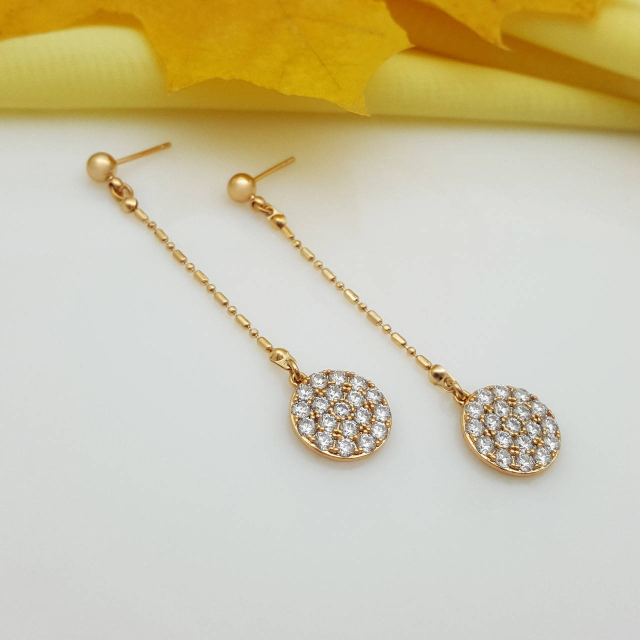 

Серьги гвоздики, Монетки с камушками, медсплав Xuping,18К