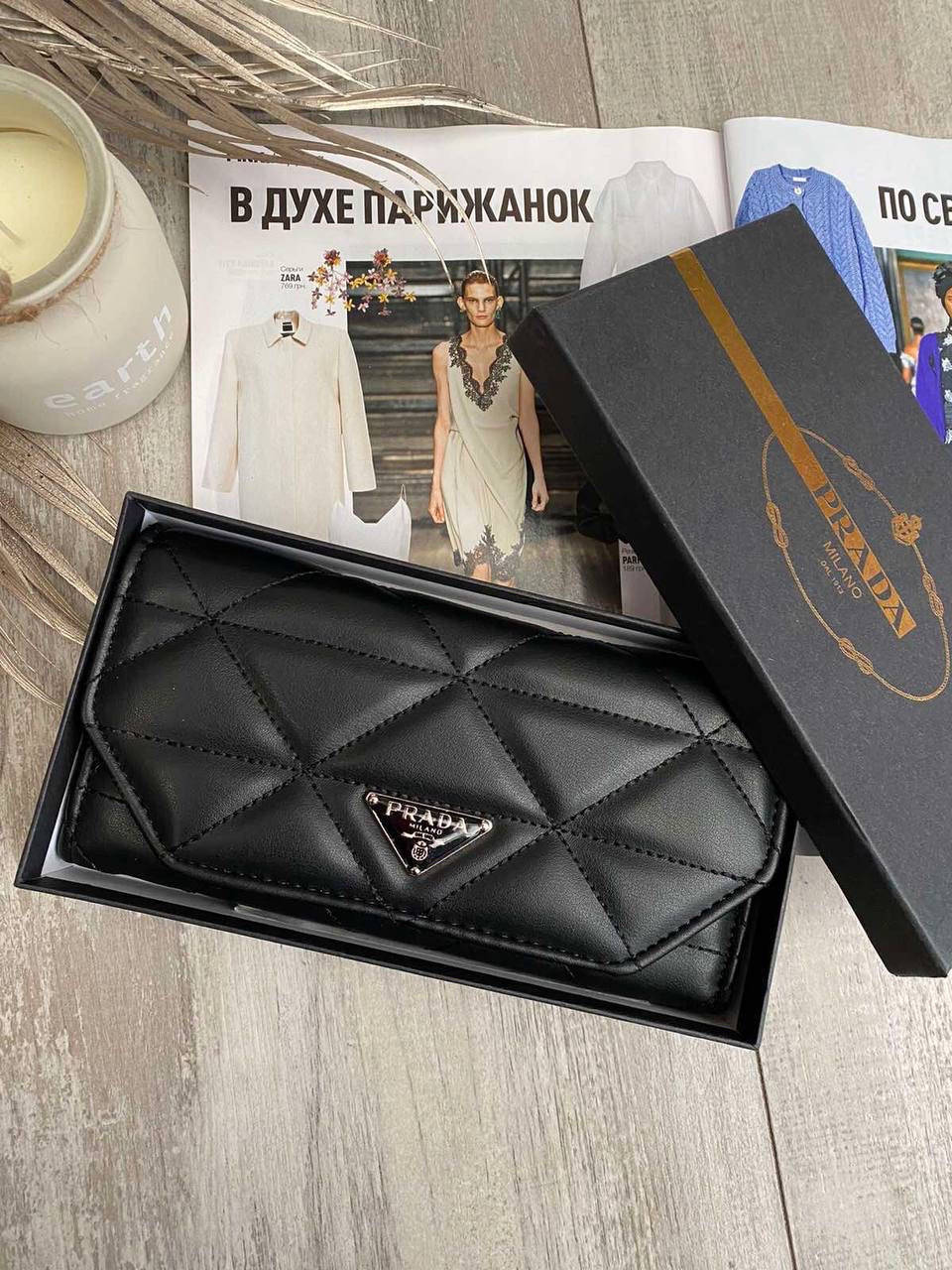 

Модный женский черный кожаный кошелек Prada Прада