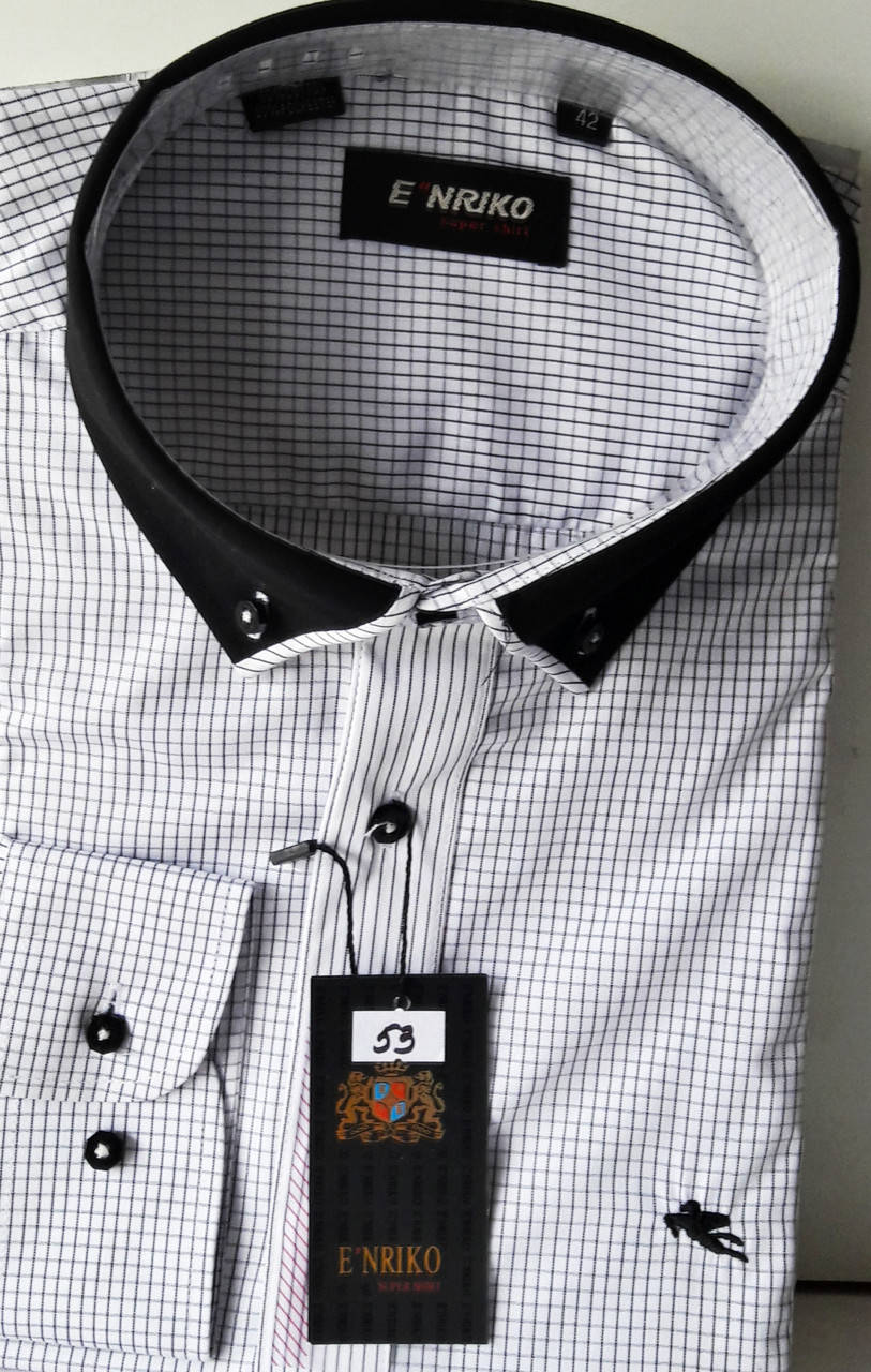 

Рубашка мужская Enrico vd-0053 белая в клетку комбинированная с длинным рукавом, Белый