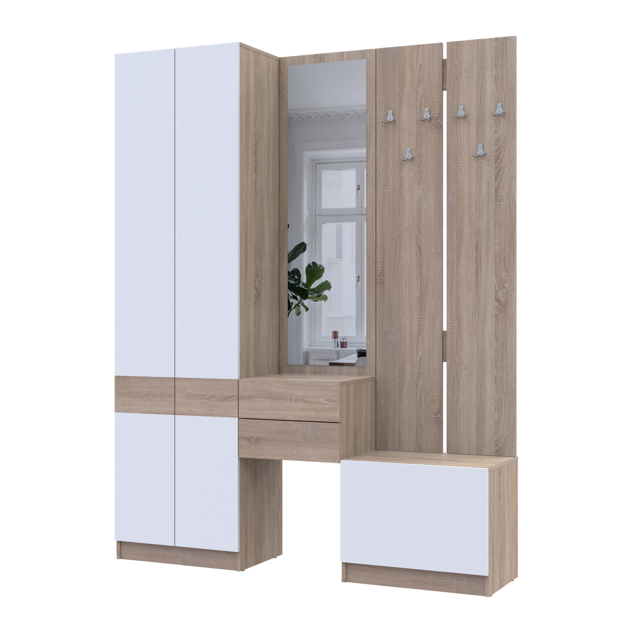 Передпокій Doros Сола Дуб Сонома/Білий ДСП / дзеркало 165х40х215 (42005147)