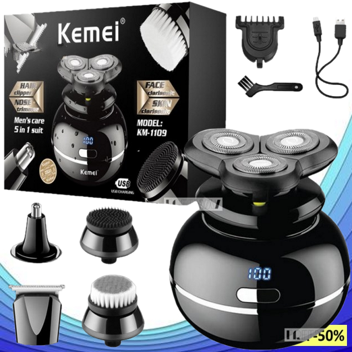 

Электробритва триммер Kemei KM-1109, аккумуляторная бритва для влажного и сухого бритья с плавающими головками