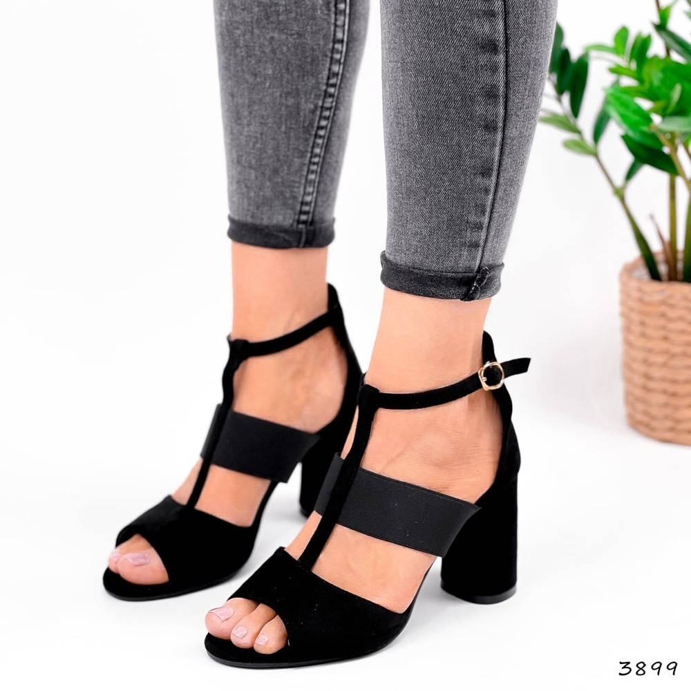 

ТОЛЬКО 39р. Черные женские босоножки с ремешком и пряжкой, каблук 39р-25 см код 3899