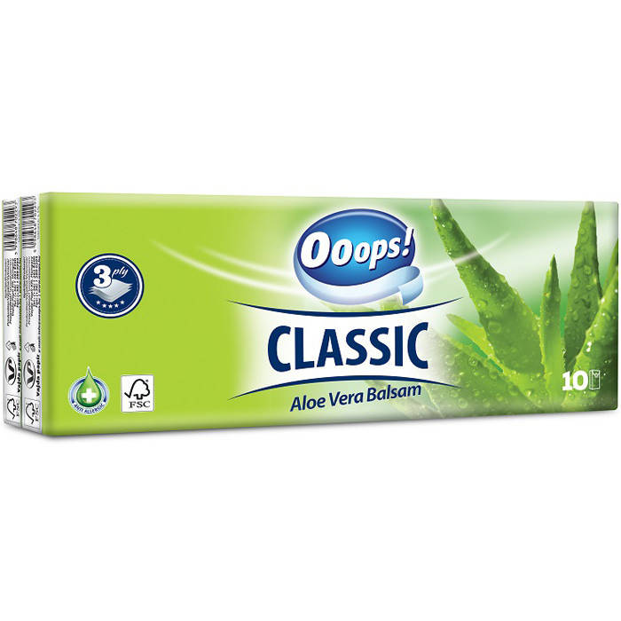 

Салфетки Ooops! Classic Aloe Vera 3-х слойные 10х10 Алое Вера, Белый