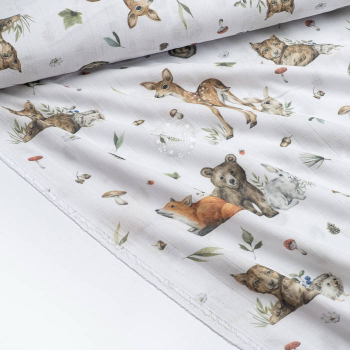 

Муслин в квадратики с цифровой печатью "Дикие звери", ширина 165 см, Разные цвета