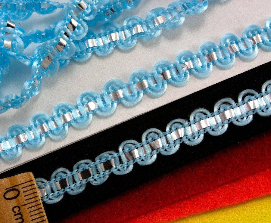 

(25 метров) Тесьма "Стежок" (8мм ширина) с фольгированной лентой Цвет - Голубой