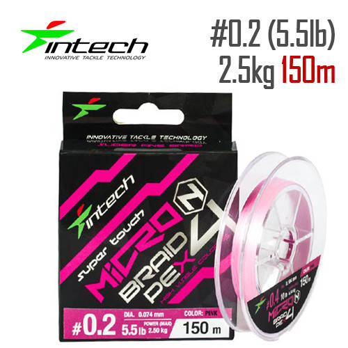 

Шнур плетеный Intech MicroN PE X4 150m 0.2 (5.5lb/2.5kg), Розовый