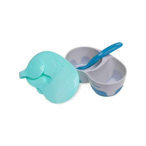 

Контейнер двухсекционный с крышкой и ложкой A0303-GREY/BLUE new