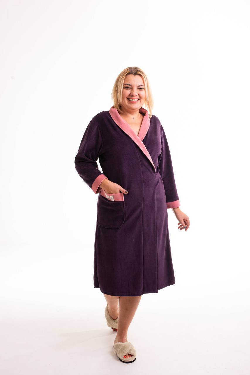 

Удобный домашний женский велюровый халат на запах, Фиолетовый