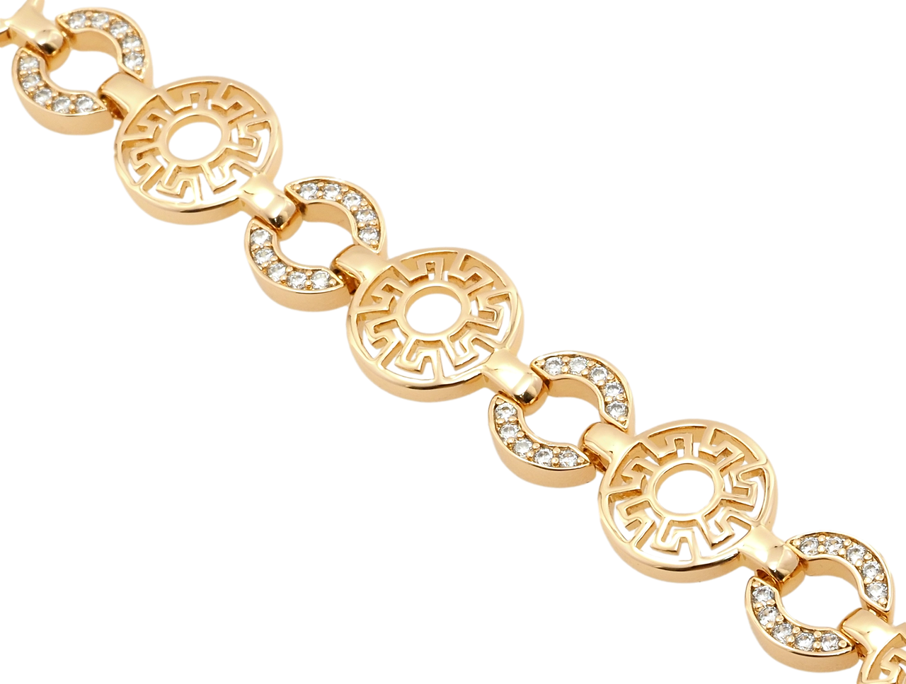 

Браслет Xuping Позолота 18K "Греческий орнамент с цирконием" длина с доп.замком 17,19см х 10-12мм