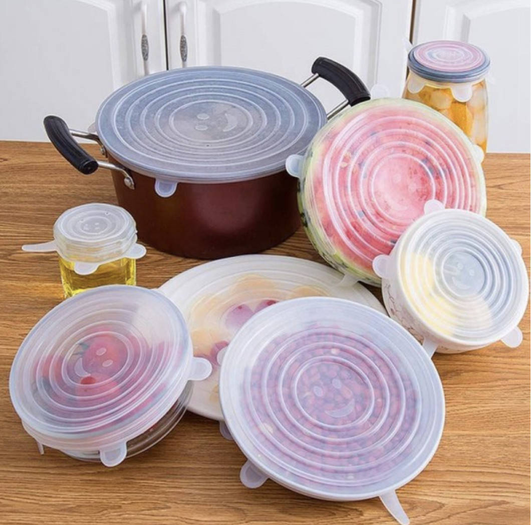 

Набор силиконовых крышек для посуды. Универсальные 6 штук Stretch silicone lids. Белый