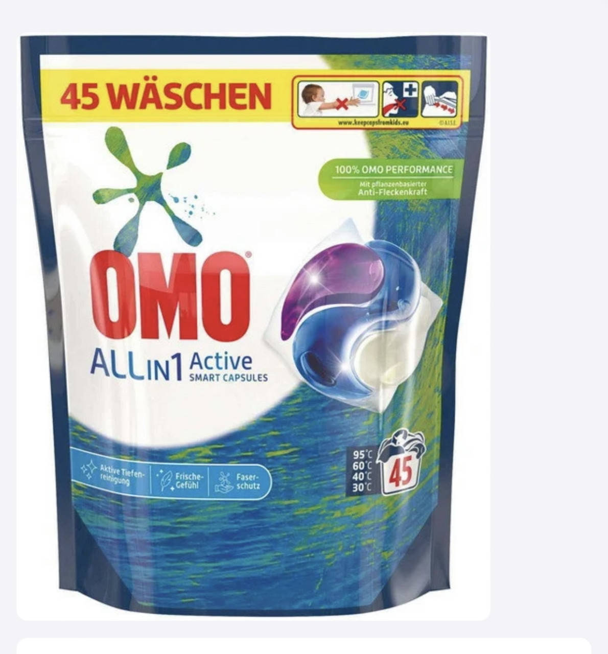 

Капсулы для стирки универсальные Omo All In 1 Active 45шт. 1.215кг (Италия)