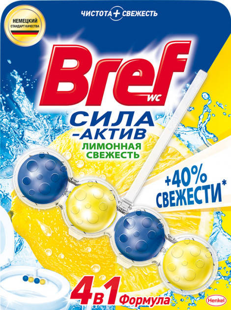 

Очищающий блок для туалета бреф Bref Сила-Актив Лимонная свежесть, 50 г
