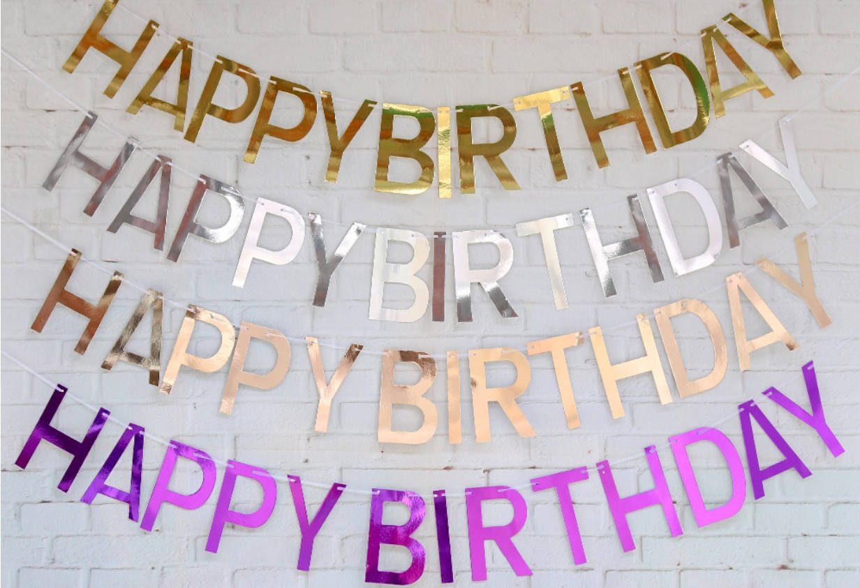 

Бумажная гирлянда буквы Happy Birthday золото, 2 метра