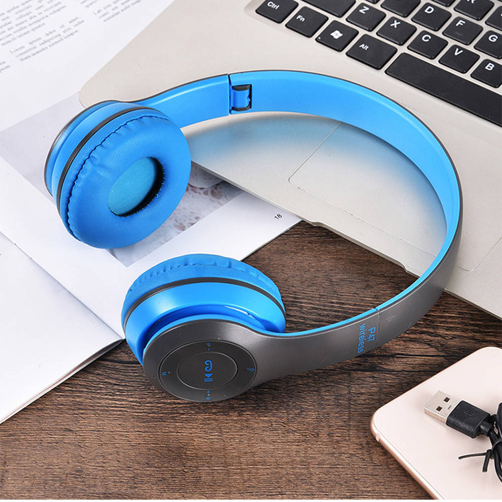 

Беспроводные стерео наушники P47 Bluetooth с микрофоном / Накладные наушники с MP3 плеером и радио Голубой