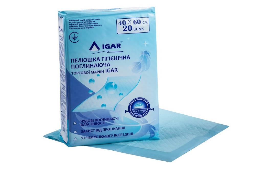 

Пелюшки гігієнічні поглинаючі торгової марки IGAR 40х60 №20