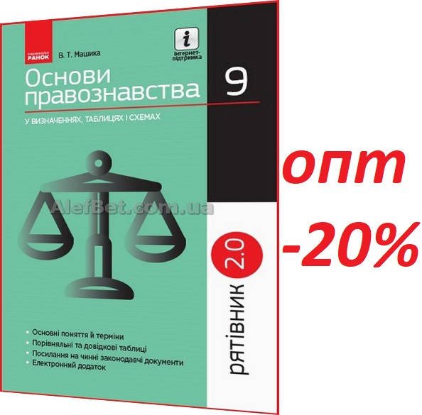 

9 клас / Правознавство. Рятівник у визначеннях, таблицях і схемах / Машика / Ранок
