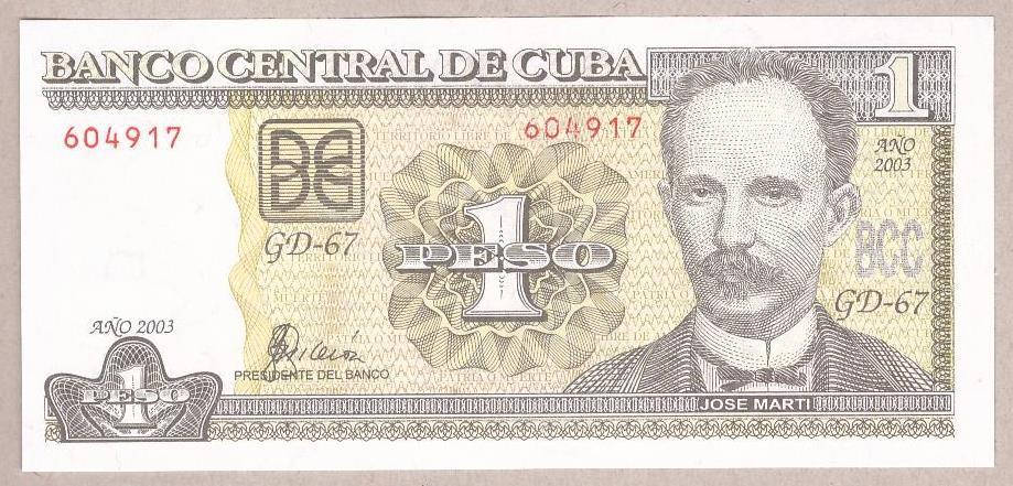 

Банкнота Кубы 1 песо 2003 г. UNC