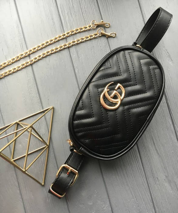 

Женская поясная сумка на пояс в стиле Gucci черная, Черный