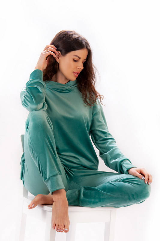 

Велюровый костюм женский | Костюм худи и брюки серо-ментоловый, 48, Розовый