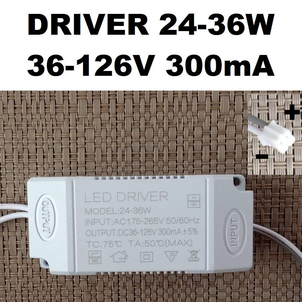 

Драйвер светильника 24-36W 280-300mA (корпус, разъем) код 18665