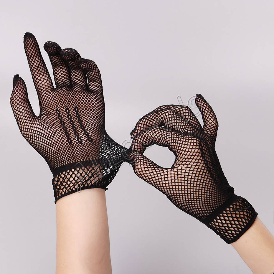 

Перчатки кружевные короткие сеточка Черные (p501Black), Черный