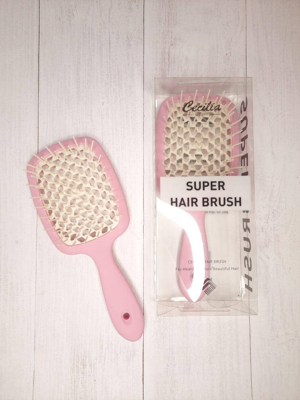 

Пластиковая массажная расческа щетка Cecilia Super Hair Brush с нейлоновыми зубчиками Пудровый матовый