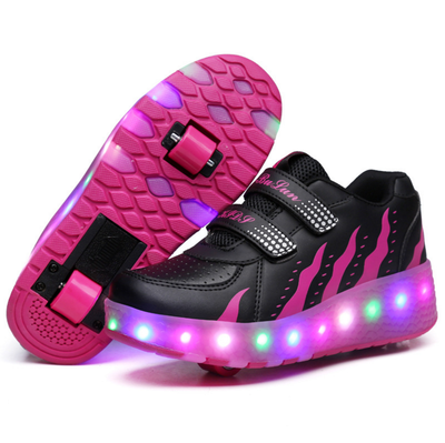 

Светящиеся кроссовки на роликах в стиле Heelys, для девочек и мальчиков, черные с красным (N - 00555)