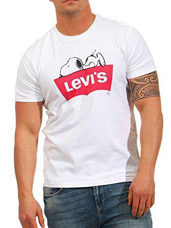 

Футболка Levi's X Snoopy белая с логотипом, унисекс (мужская, женская, детская) Levis