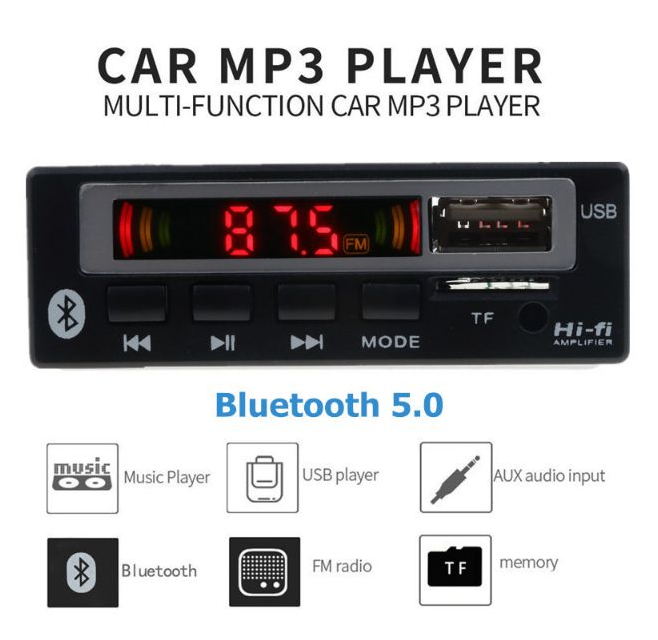 

Bluetooth 5.0 Модуль/USB/TF/FM/MP3/FLAC/МП3 Авто декодер 6-15V