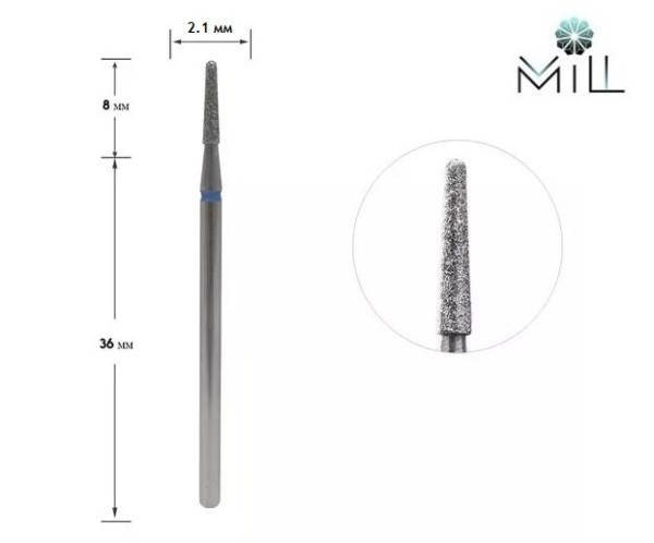 

Насадка алмазная Конус сферический 2.1 мм синяя Mill, Синий