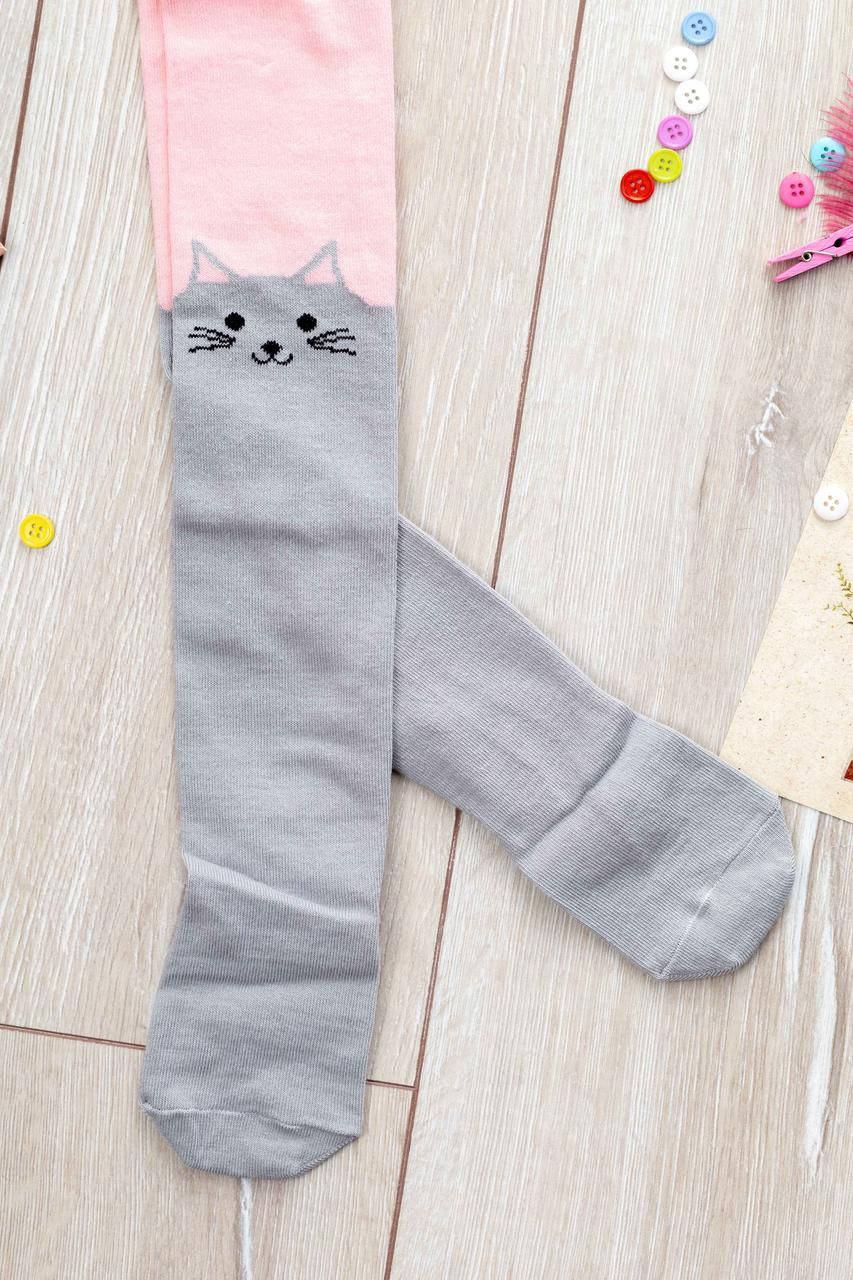 

Колготки детские хлопковые для девочки нарядные демисезонные красивые рост 86-92 см розовые с серым, Розовый