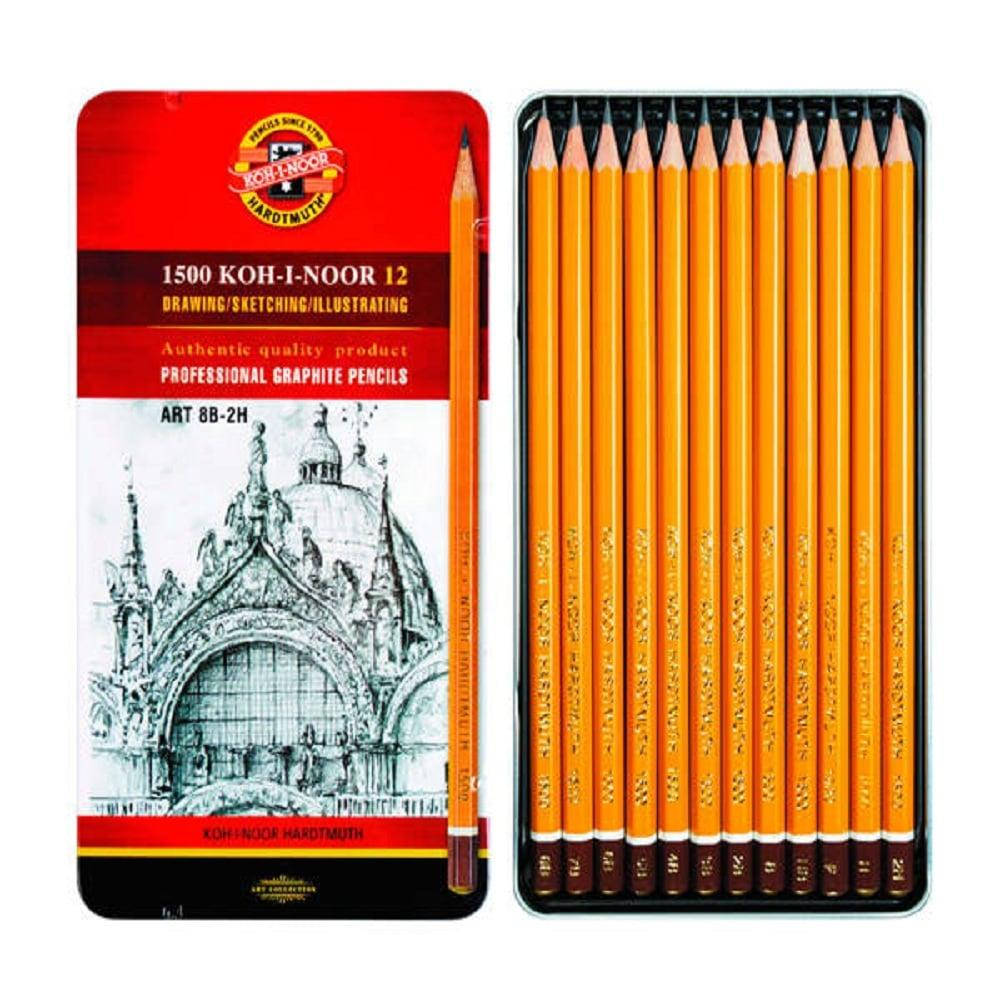 

Набір простих олівців (1500), 12 шт., 2Н-8В, в мет. пеналі, Koh-i-Noor