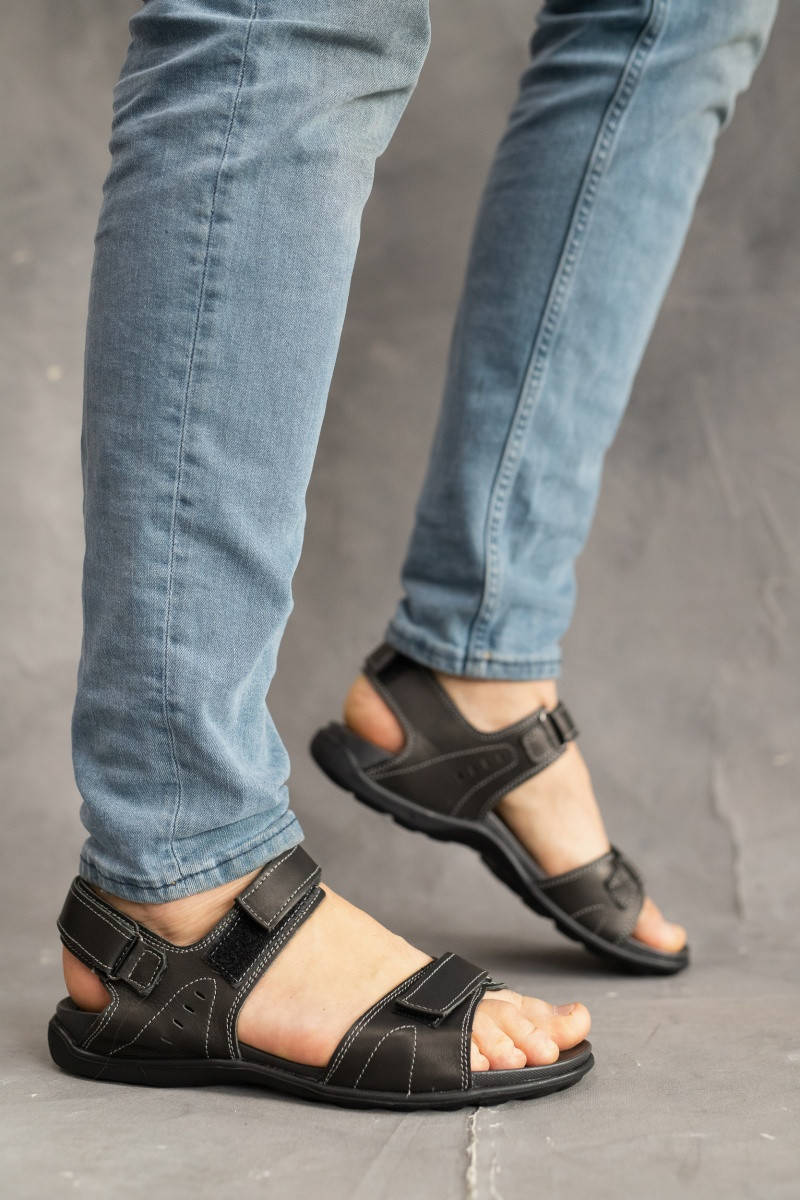 

Мужские сандали кожаные летние черные-серые Monster Tracking П-сер 43, Черный