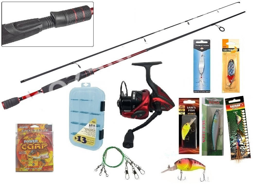 

Рыболовный набор 10в1 Спиннинг Spry spin Тест 5-20г, Катушка Weida (Kaida) HE-20 4+1bb