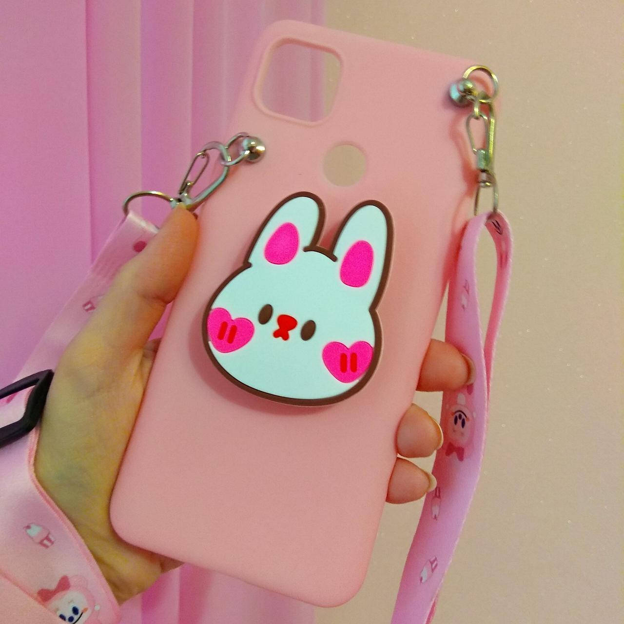 

Чехол для смартфона xiaomi redmi 9c детский с длинным ремешком и попсокетом (зайчик)