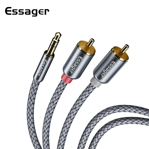 

Аудиокабель ESSAGER jack 3.5мм 2RCA (папа-папа) 3метра, Серый