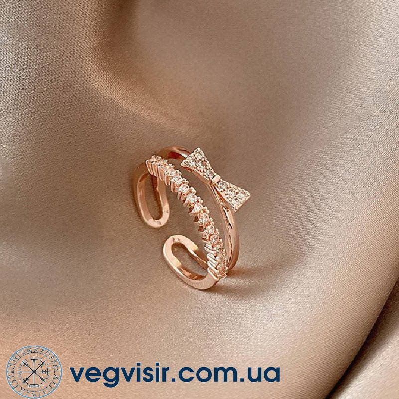

Шикарное женское двойное кольцо Бабочка позолота 18К регулируемое