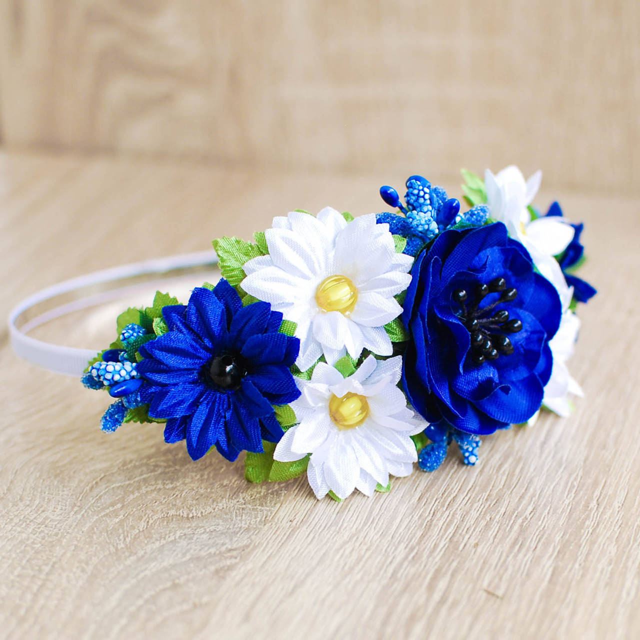 

Ободок обруч с розочками "Синяя половинка", Розовый