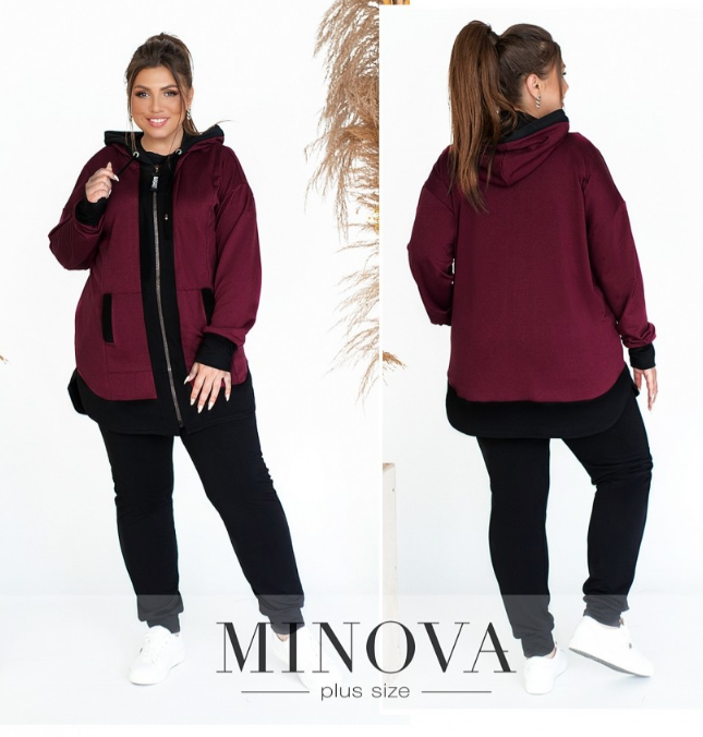 

Спортивный костюм двунитка батал цвет марсала-черный Minova Размеры: 50-52, 54-56, 58-60, 62-64, Бордовый