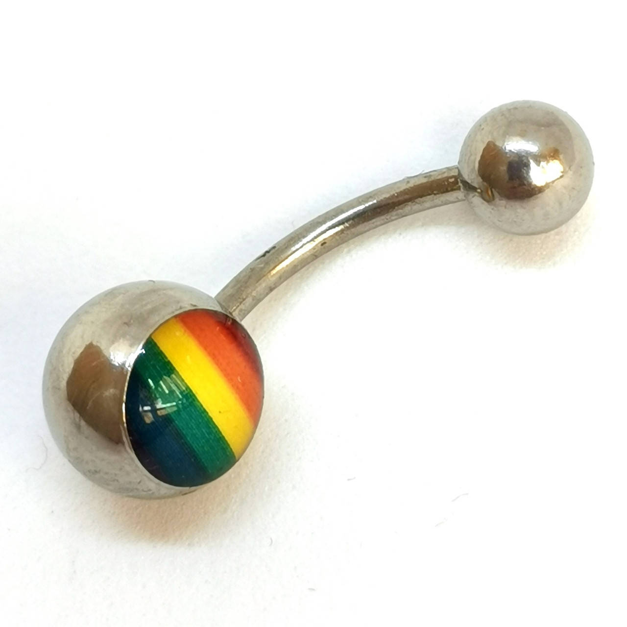 

Серьга - банан для пирсинга пупка с винтажным рисунком на шарике Радуга