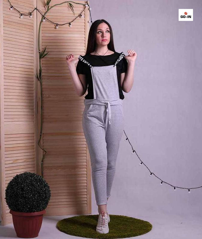 

Комбинезон женский на бретелях со штанами серый однотонный 42-50р.