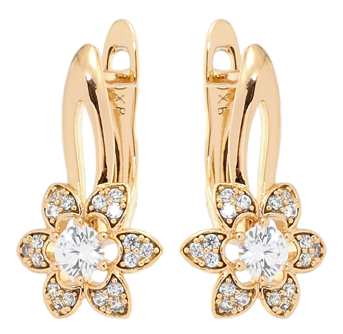 

Серьги Xuping Позолота 18K английский замок "Цветочки с цирконием"