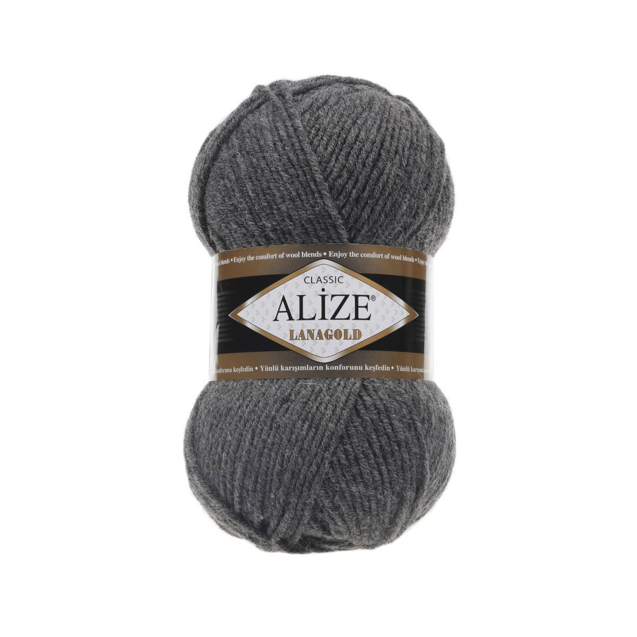 

Пряжа полушерстяная LANAGOLD ALIZE 49% - шерсть 51% -акрил средне-серый меланж 182