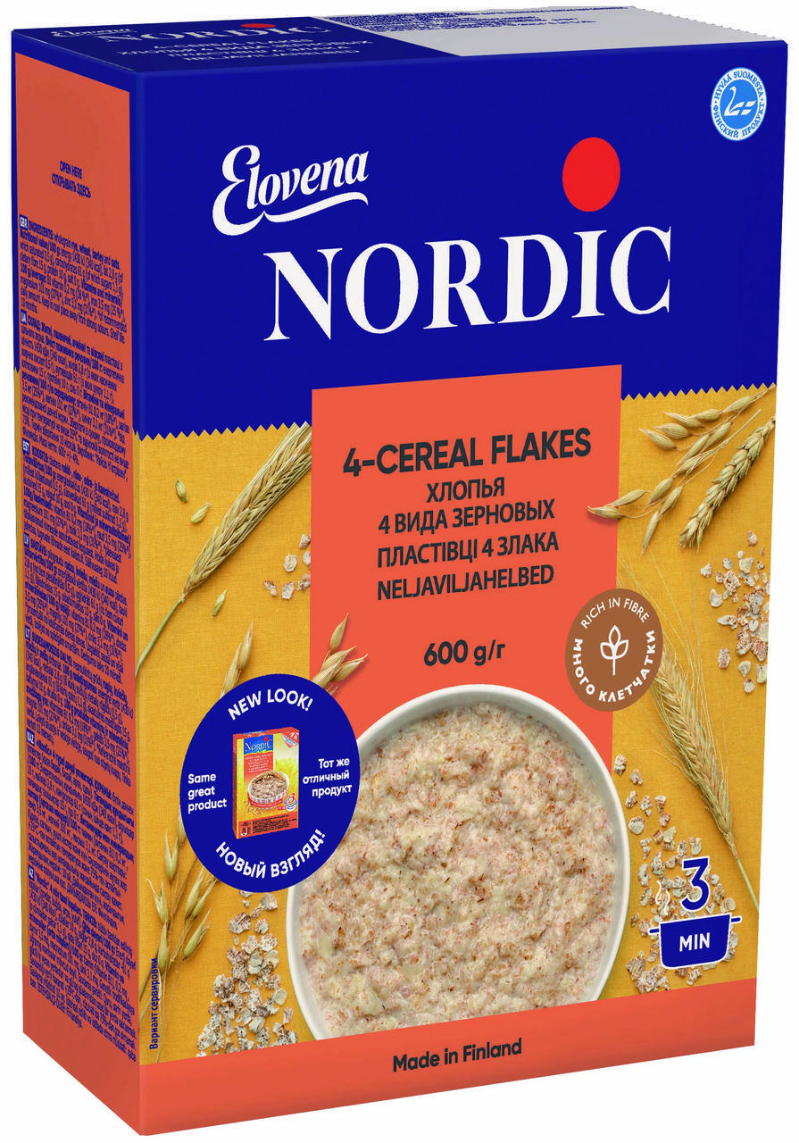 

Хлопья 4 злака NORDIC 600г, (10шт/ящ)