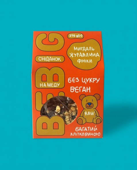 

Гранола - миндаль, клюква, финики - с медом Bebig, 70г