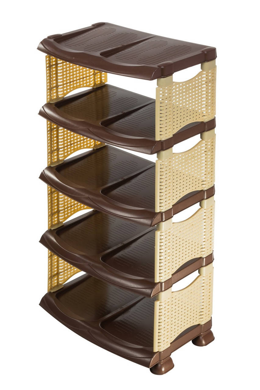 

Полка для обуви R-Plastic "Ротанг" 5 ярусов, коричнево-бежевая, Бежевый