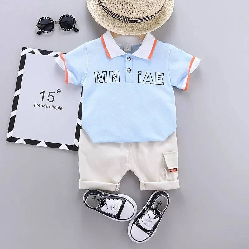 

Детский летний спортивный костюм двойка для мальчиков, футболка и шорты, голубой