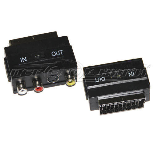 

Переходник SCART - 3 RCA гнезда + SVHS гнездо с переключателем, Черный