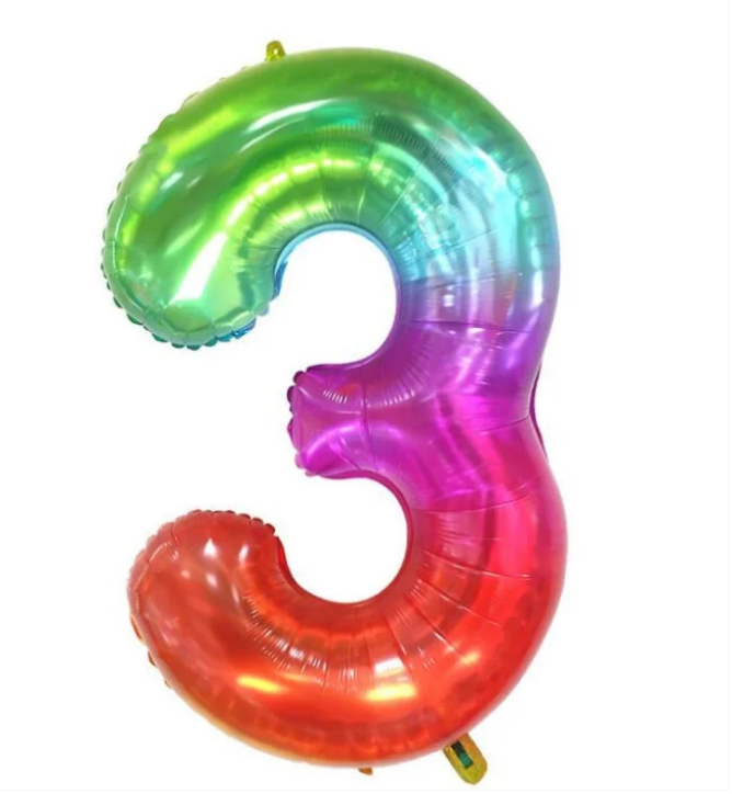 

Шар цифра "3" омбре радуга двухсторонняя, 100 см (Китай) в упаковке